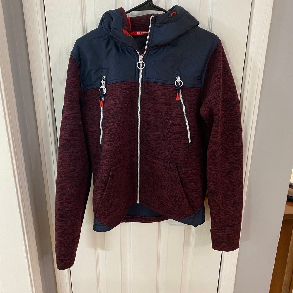 Superdry Mountain Supply Hybrid Hoodie Mens Medium Burgundy Navy Zip Jacket